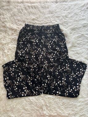 Love Black Floral Wide-Leg Pants